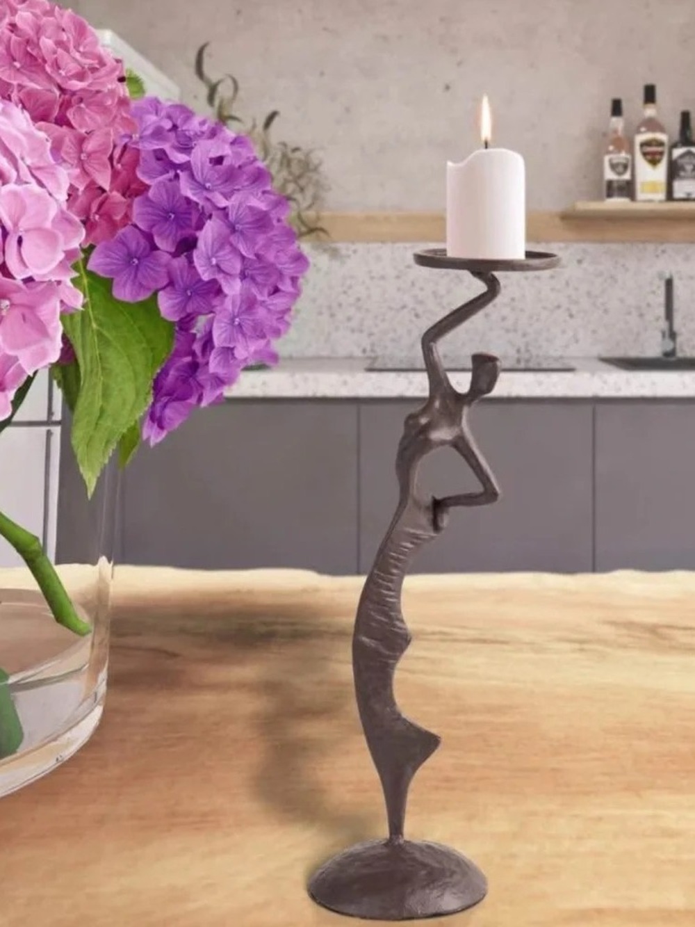 Decorative Black Abstract Figure Candle Holder - Sculptural Accent